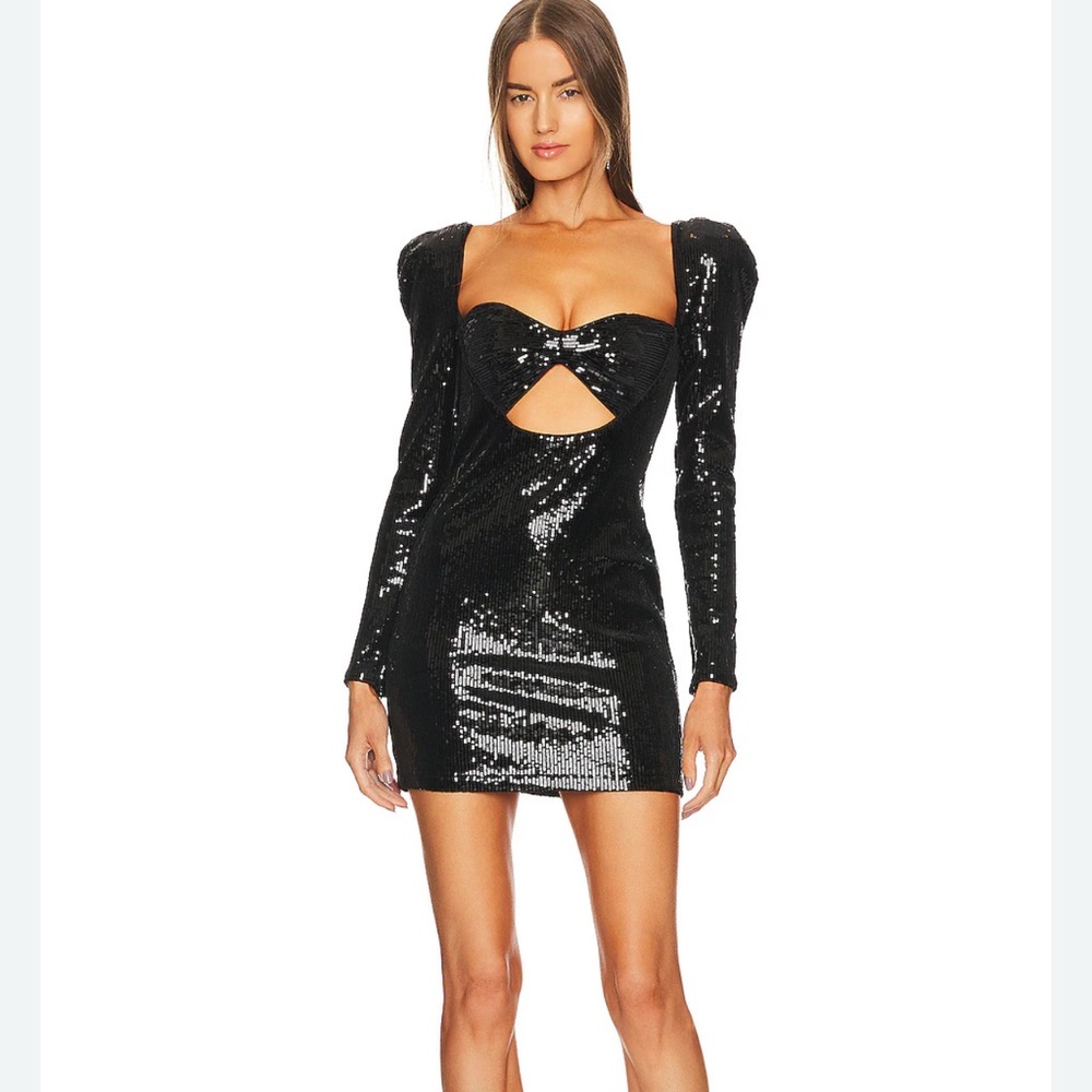 Michael Costello x Revolve Black Sequin Long Sleeve Adrianna Dress